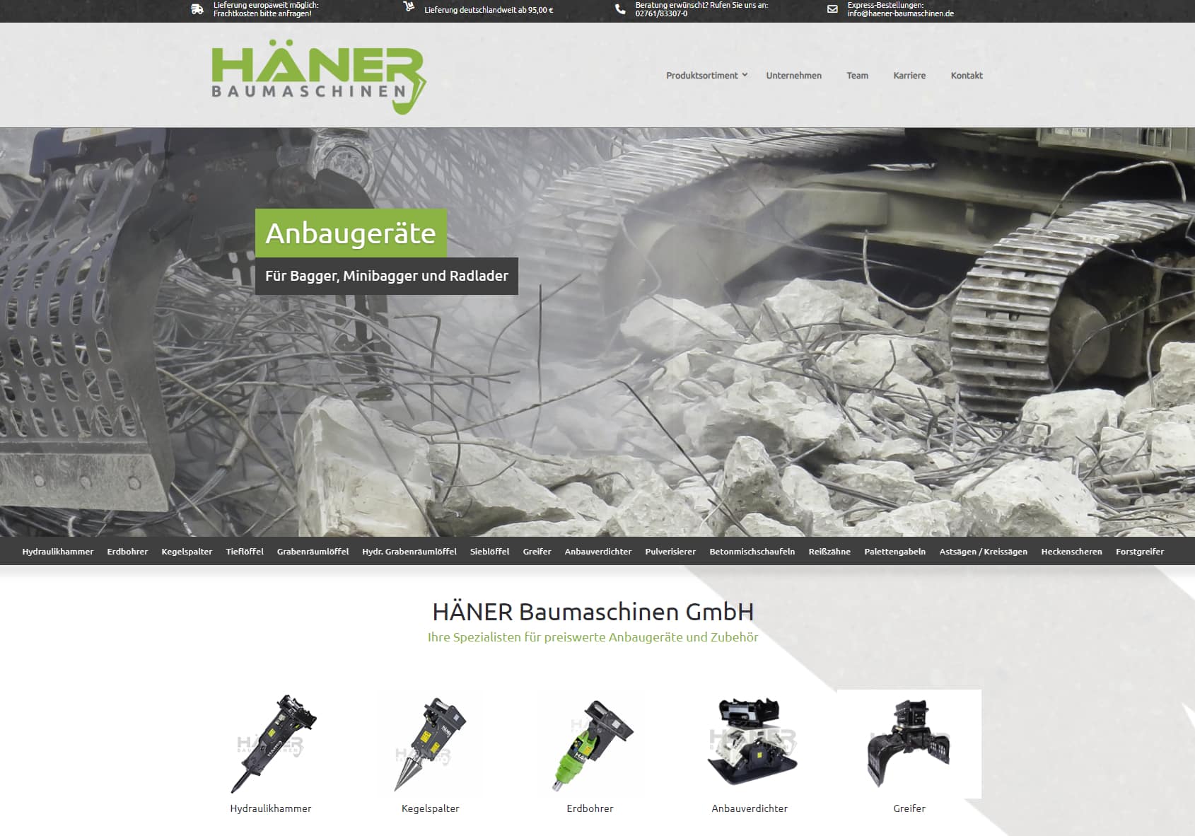Webshop Häner Baumaschinen GmbH
