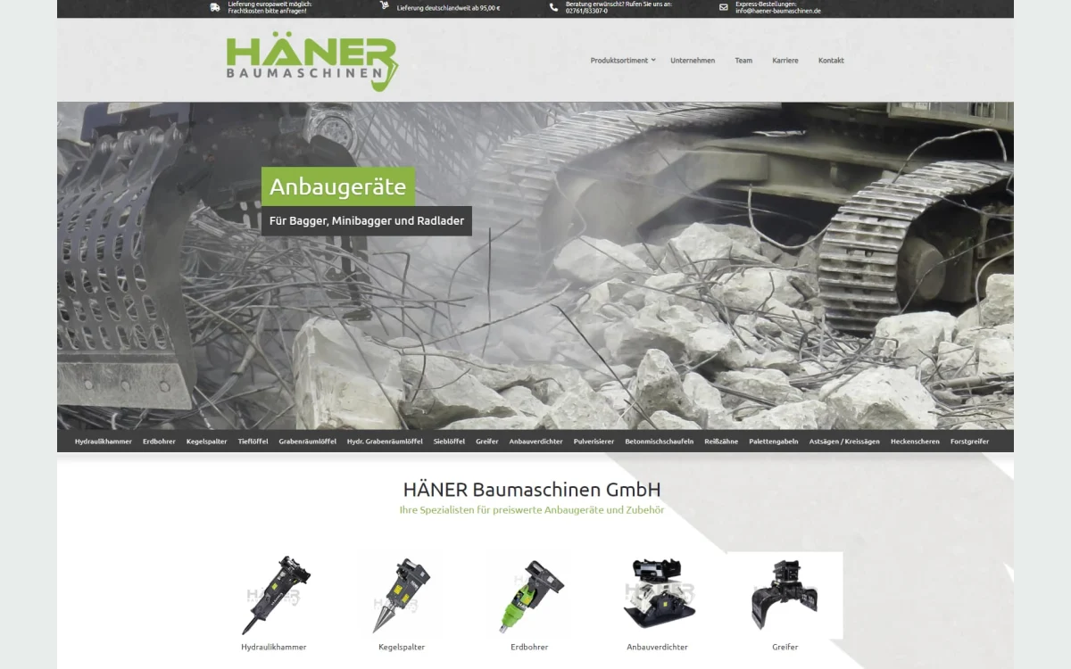 Website-Ansicht: Häner Baumaschinen