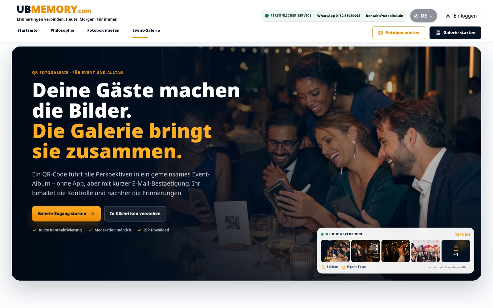UB Memory: Website der Event-Galerie mit QR-Zugang und gemeinsamem Fotoalbum