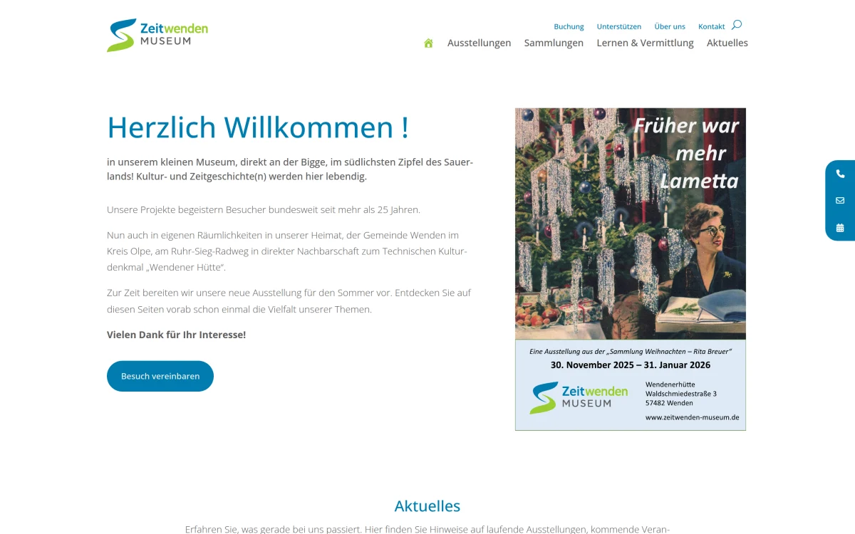 Website des Zeitwenden Museums mit Informationen zum Besuch