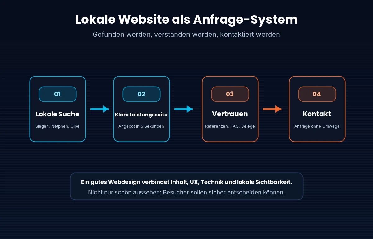 Infografik: Lokale Suche führt über eine klare Leistungsseite und Vertrauen zur Kontaktanfrage