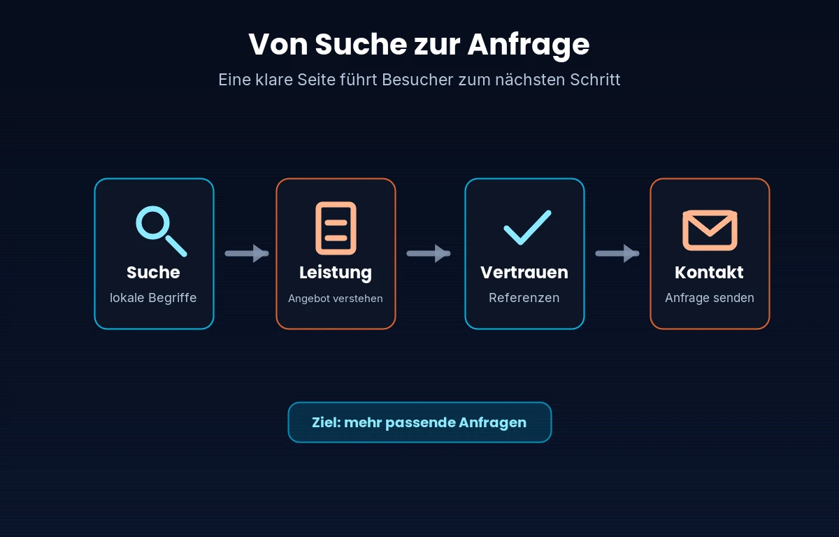 Infografik: Von lokaler Suche über Leistungsseite und Vertrauen zur Kontaktanfrage